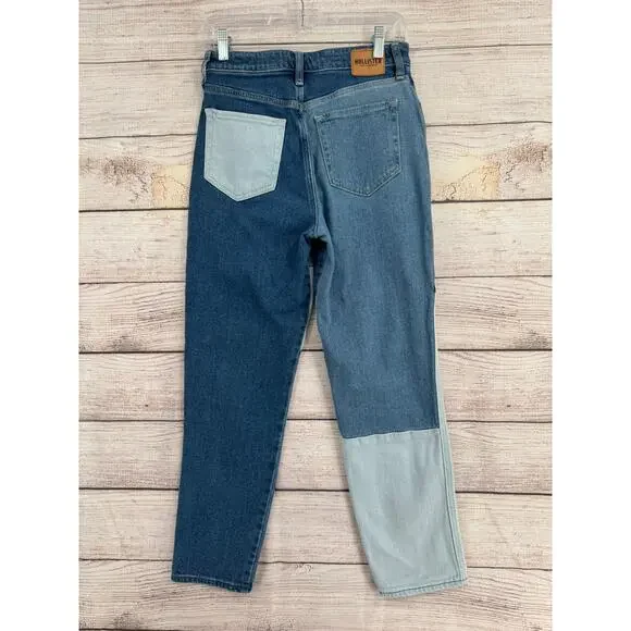 Hollister Patchwork Ultra High Rise Mom Jean Juniors 5R 27x27 Blue Medium Wash - Picture 2 of 8